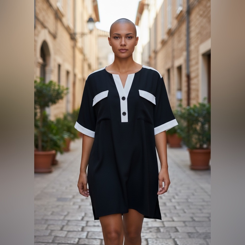 Women’s Black and White Pullover Dress